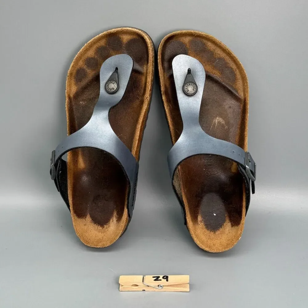 Birkenstock Gizeh Womens 6 Gray Blue Flip-Flop Sandals Open Toe Slip on Metallic